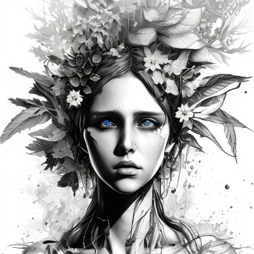 singer Danish MØ face,Style Yoji Shinkawa, watercolor illustration , Dryad, plants, wildflower,