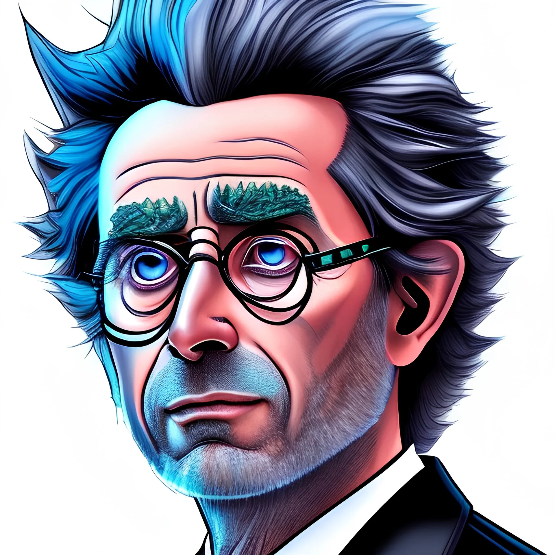 Rick sanchez as neo From Matrix, Rick and morty Style, comic, symmetrisch, binary code, head portrait