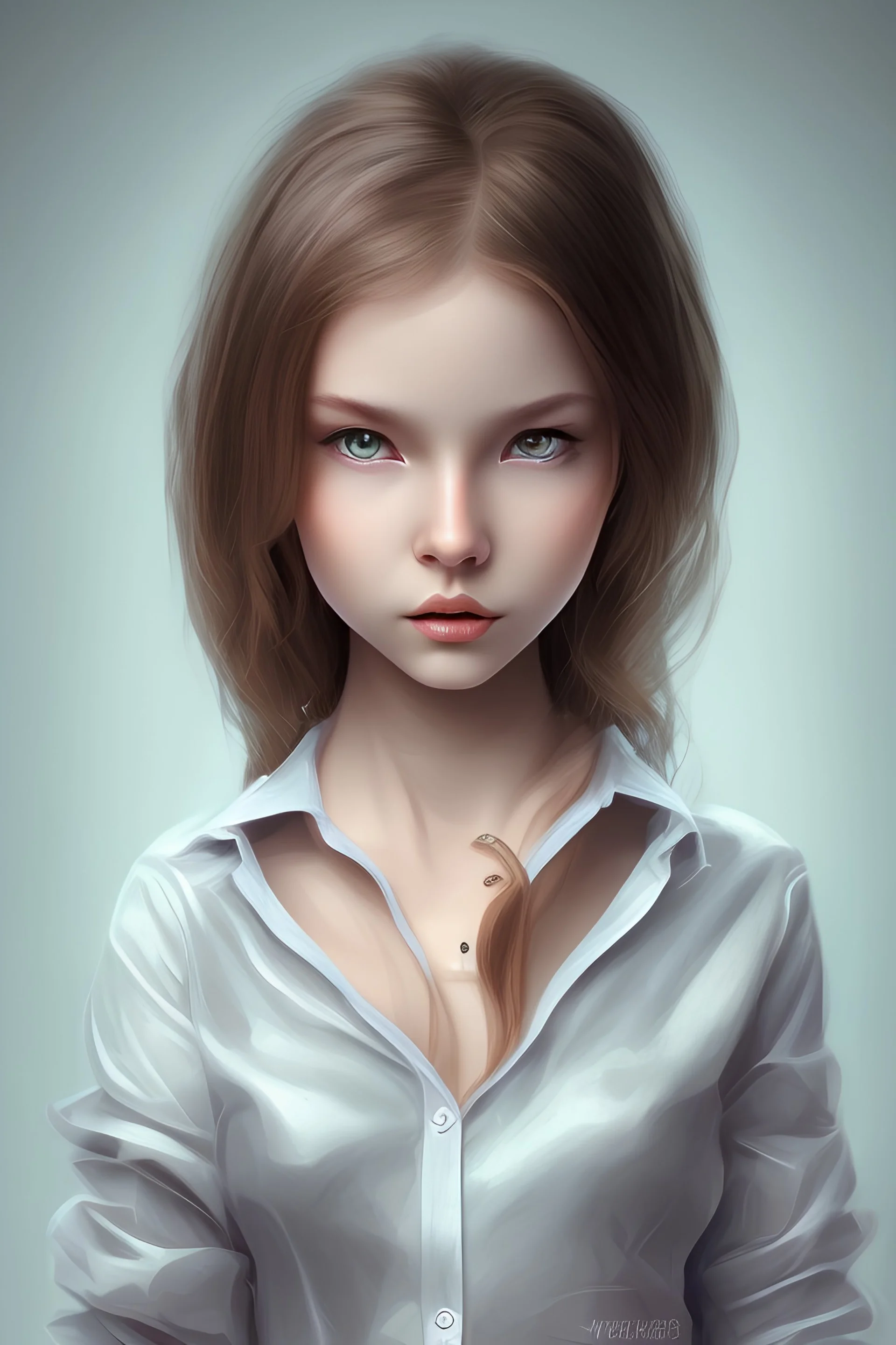 young girl portrait, cute face, open shirt