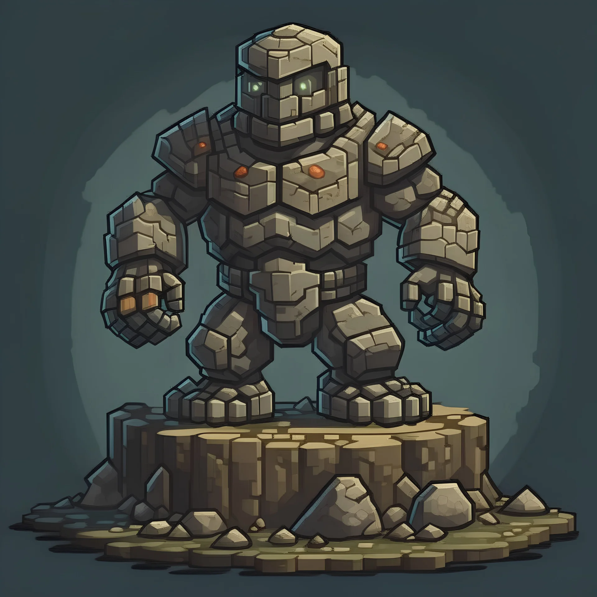 Stone magic golem, round shaped pixelart