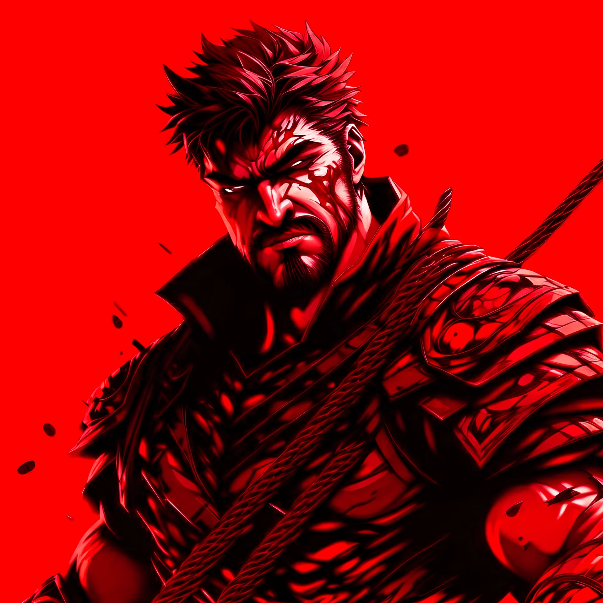 Berserk, Guts as Venom Snake, red background