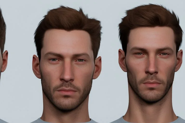 Male character 19 years Proportions of the character the head-to-body ratio . Create a distinctive that helps the character stand out and be easily recognizable Design the character's face, including the shape of the head, eyes, eyebrows, nose, mouth, and ears. Consider the character's personality, age, and any unique that set them apart depth and visual interest. Front, Side, and Back Views: Provide multiple views of the character, including front, side, and back mode sheet