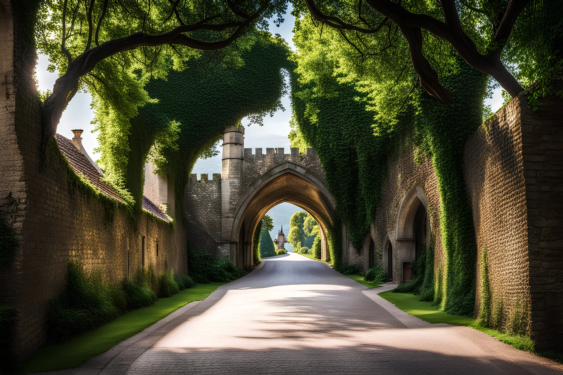 castle laneway over arched with trees