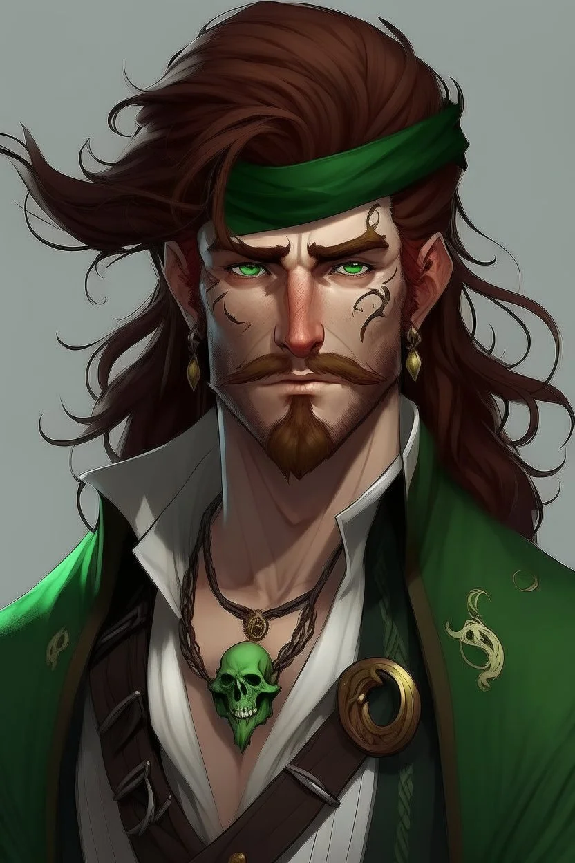 pirate nereid male with dark auburn and green hair