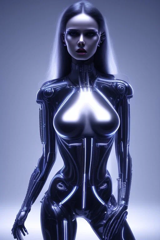 cyberpunk, black latex body, women, body portrai, big boobs, highlight eyes perfect, skin, tron, cyborg, perfekt sexy, real, dream, hr giger