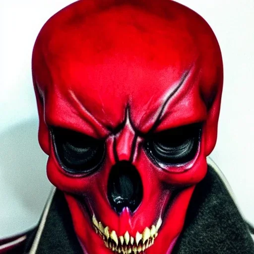 red skull of devil, teeth in nose