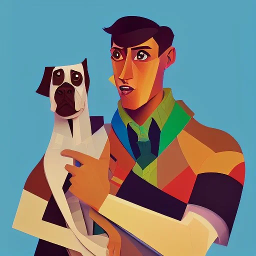 Cubist painting of humans and dogs standing next to each other in different colors and sizes, Cubist painting by Kees Maks, featured on dribble, informal art, cubism, picasso, art on instagram