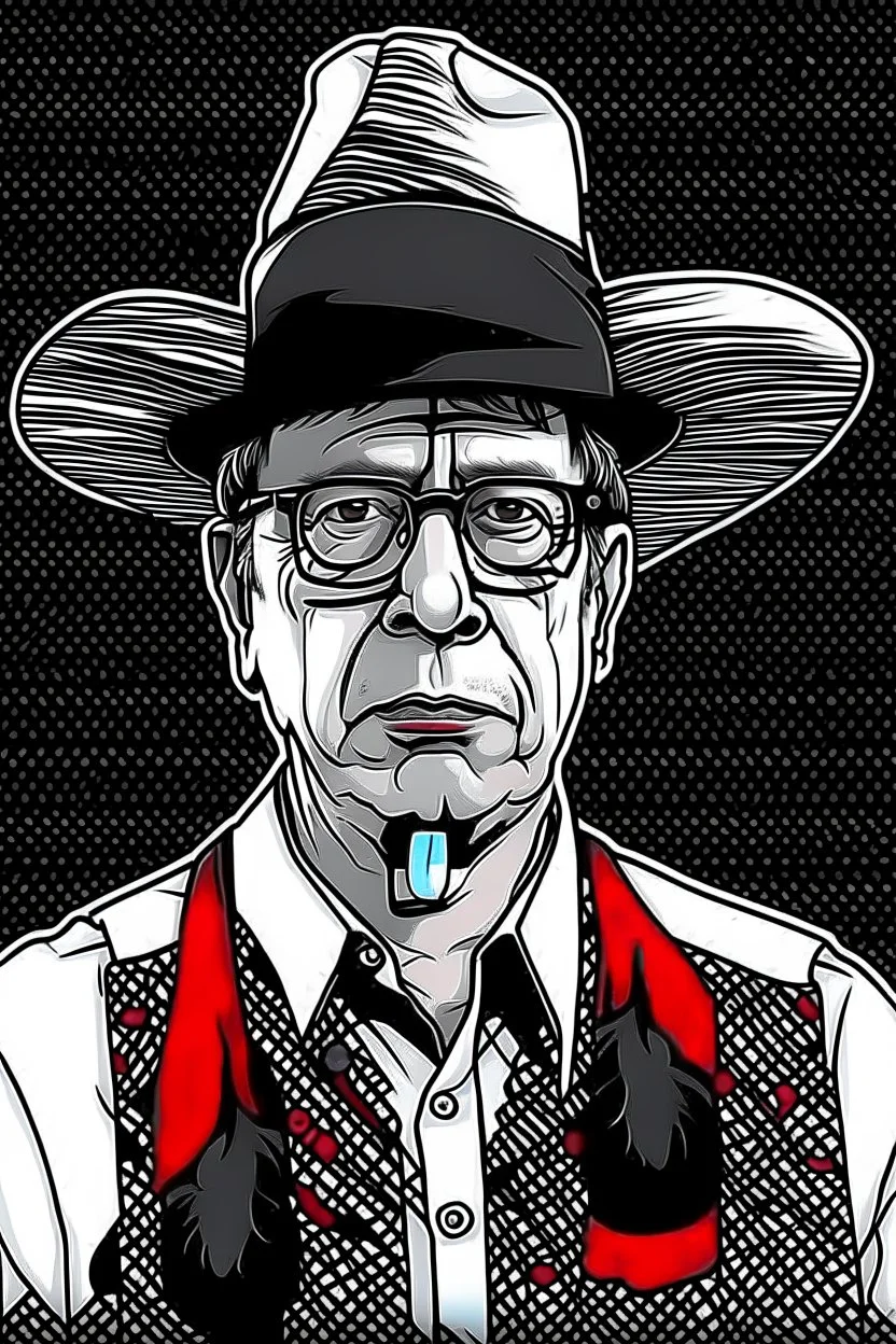 Ilustración vectorial de Gustavo Petro con gorra camisa colores negro, blanco y rojo, fondo negro