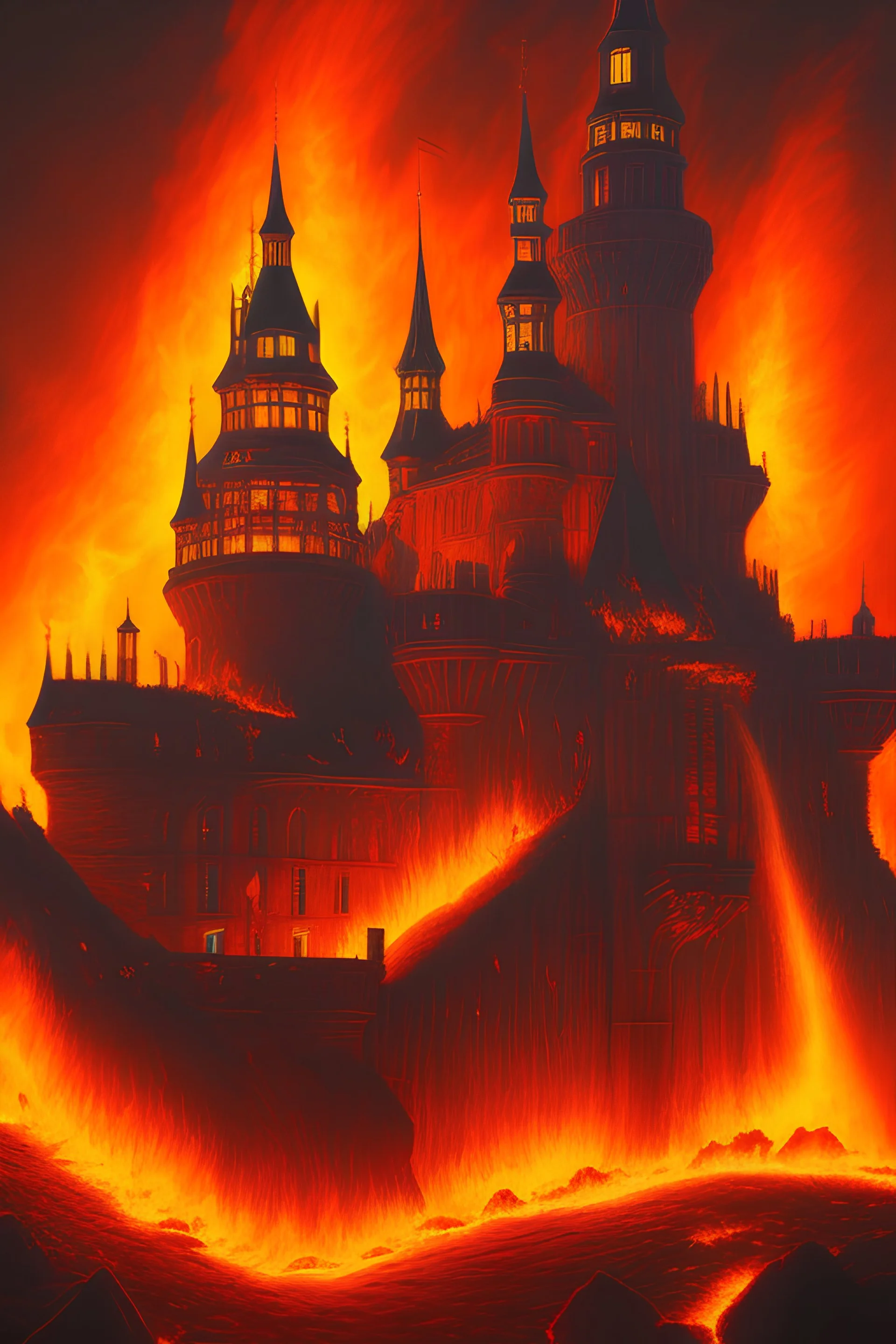 castel in fire, destroy, drawing