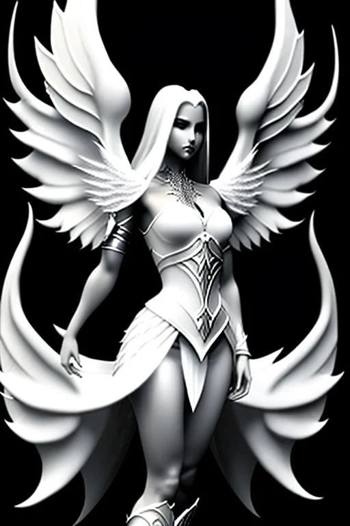 angel, demon, angel demon hybrid, half angel, half demon, black angel wings, white demon wings, black and white, balance, horns, armor, noble clothes, black and white armor, black and white clothes