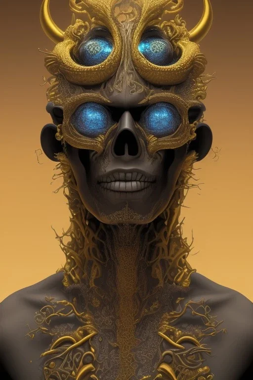 black male African alien, cracks in the voodoo head, wicked, Asian eyes, crown, blood, 8k, finely detailed, photo realistic, Boris Vallejo style turquoise skull head gold dragon space alien rain skeleton gold tooth silver helmet silver space suit spaceships