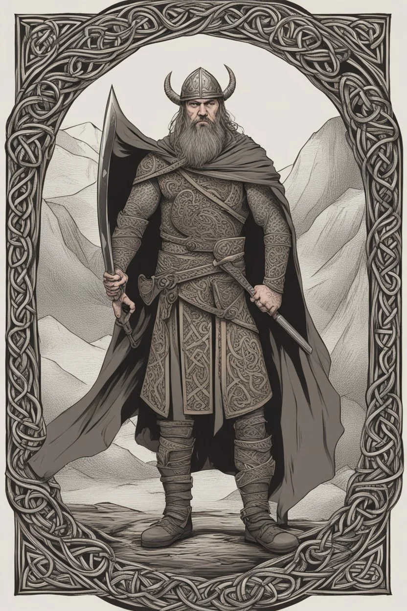 celtic viking warrior with tribal tattoos and cloak