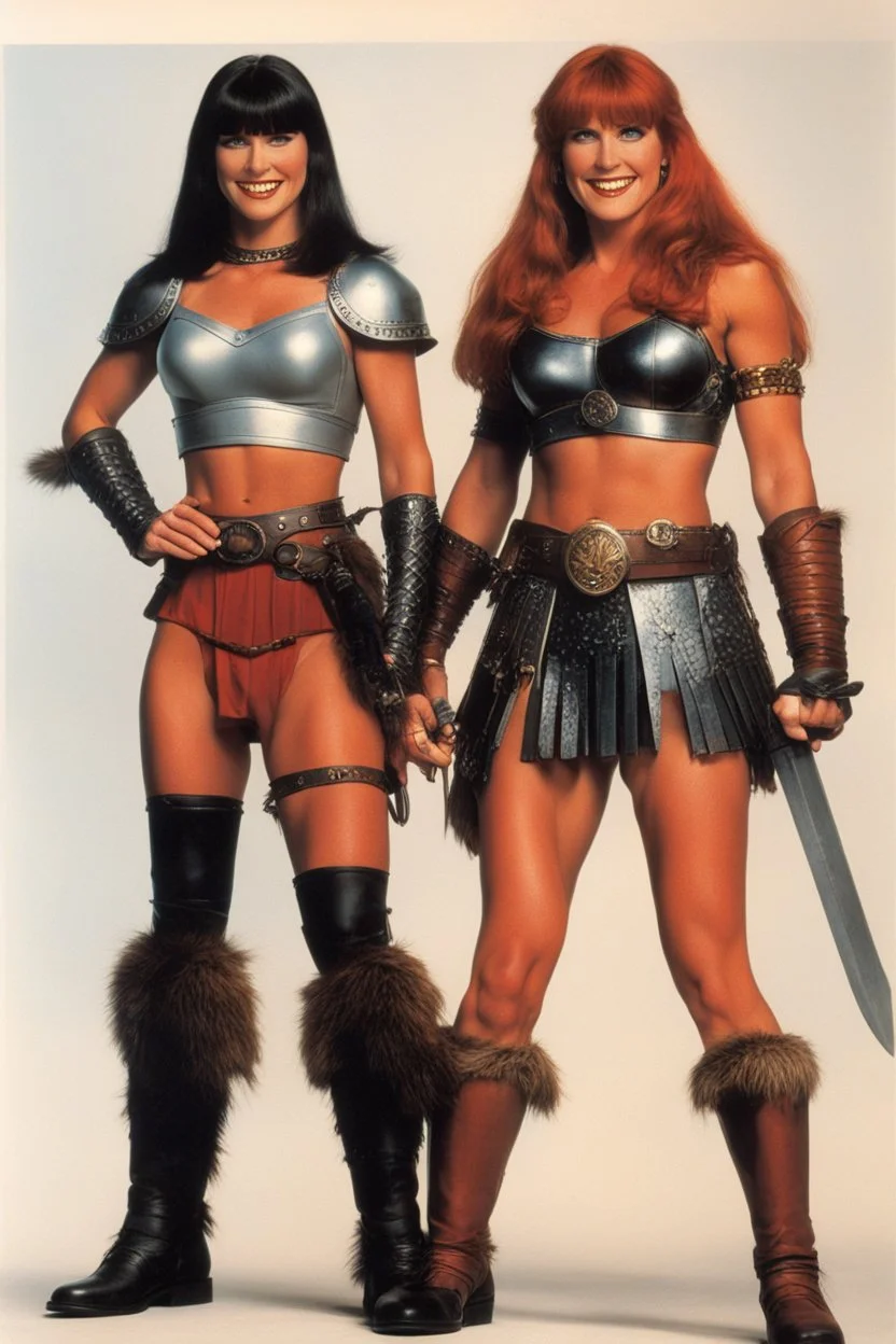 happy Red Sonja and Xena in their iconic outfits for the Sears catalogue (1982) special issue on strong women