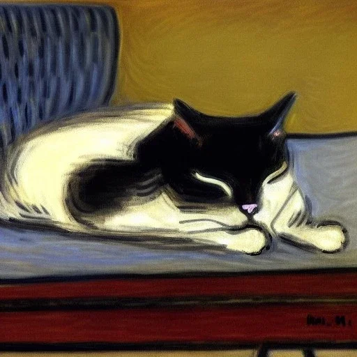 oil portrait of a Cat sleeping in a Black sofa by Monet 8k