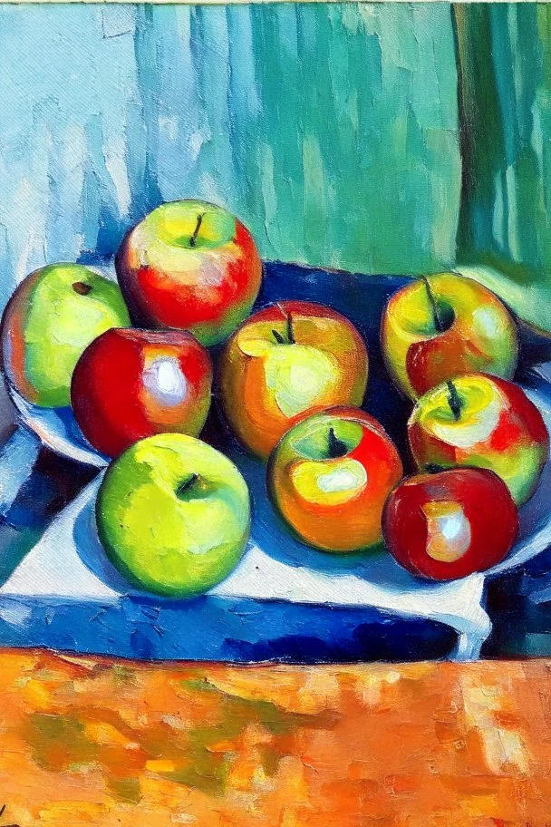 Abstract impasto oil painting of an apples on a table cezanne