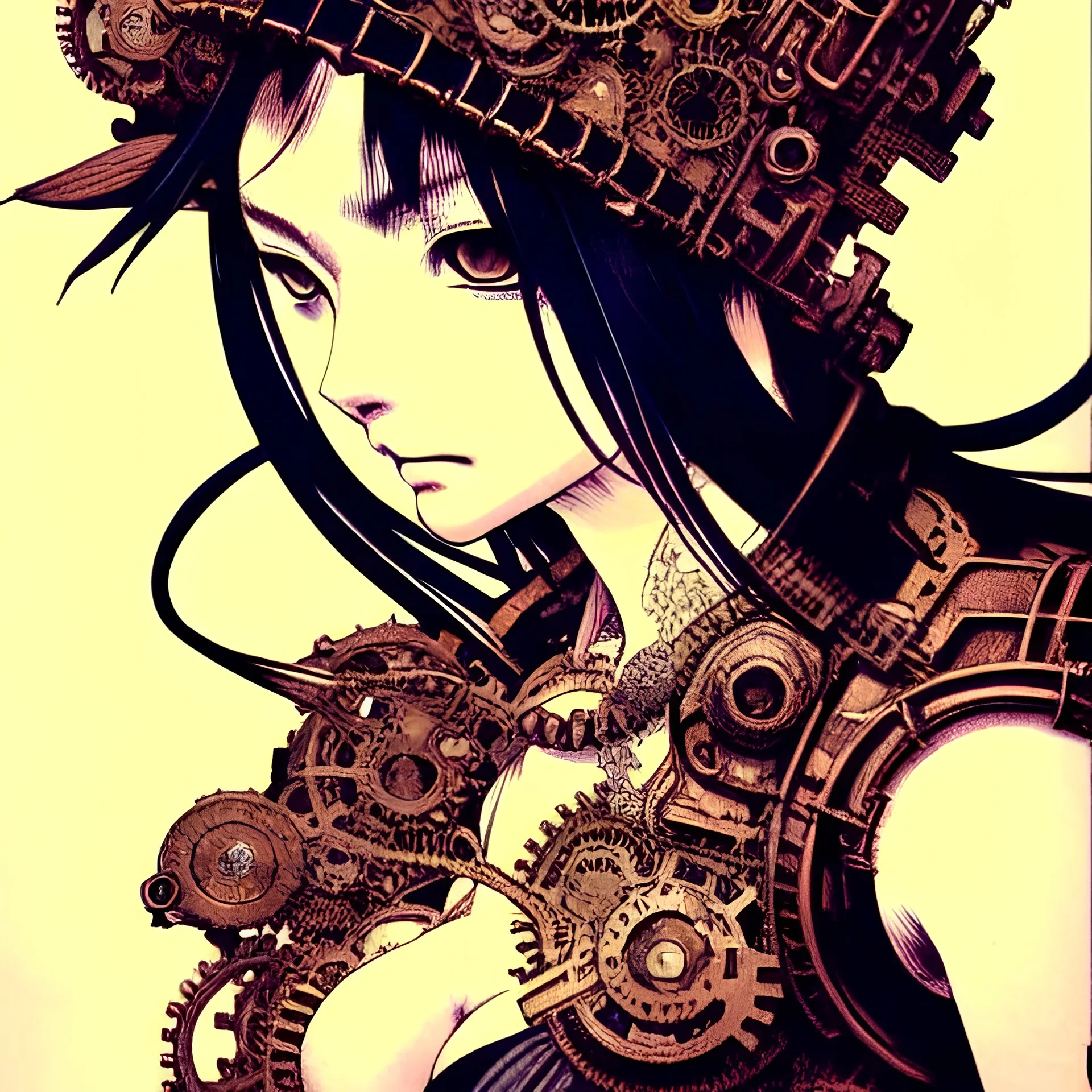 beautiful steampunk girl, hyper detailed, hyperdetailed, intricately detailed, illustration by <Katsushika Hokusai> <Yoji Shinkawa>,