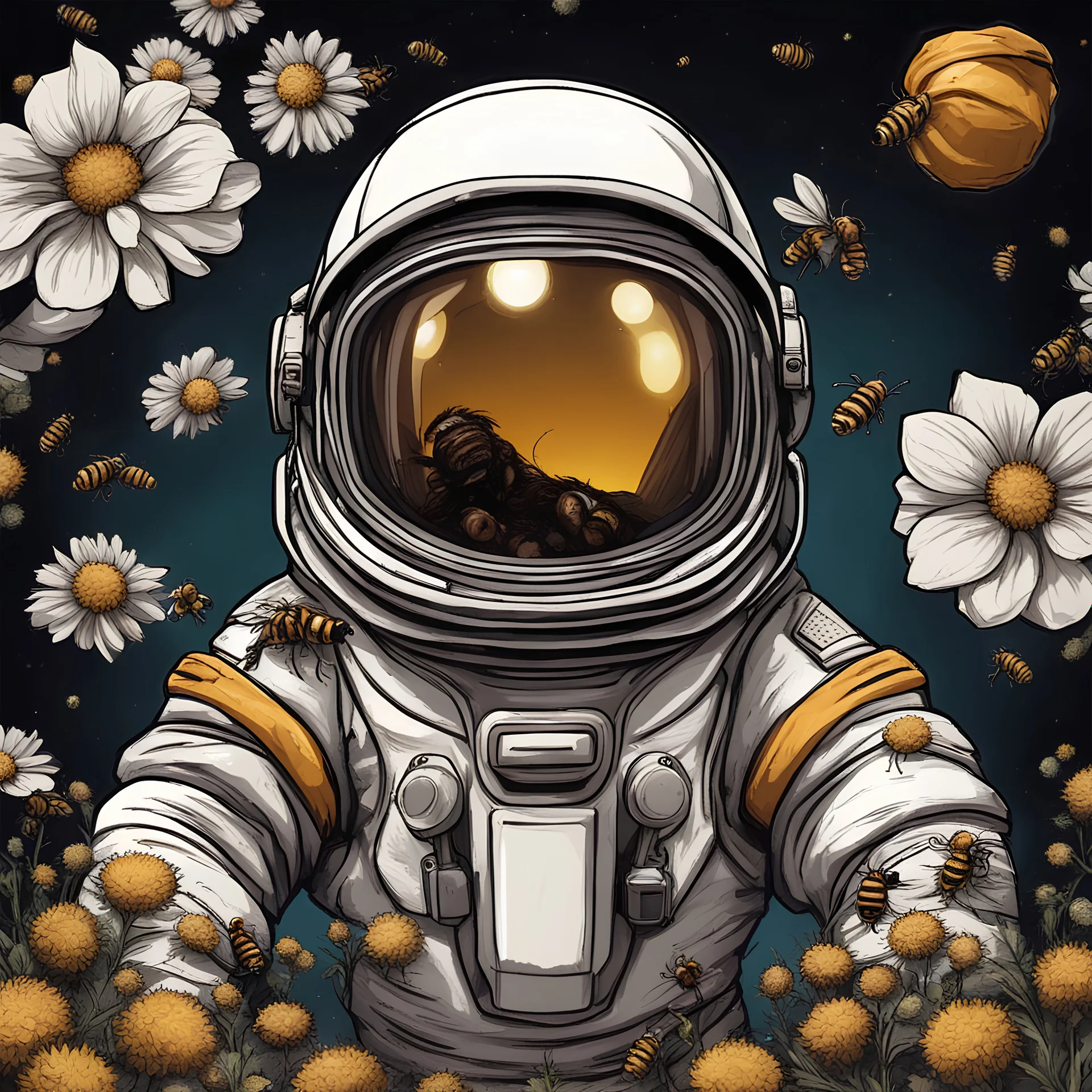 Astronaut in a planet of bee, realistic