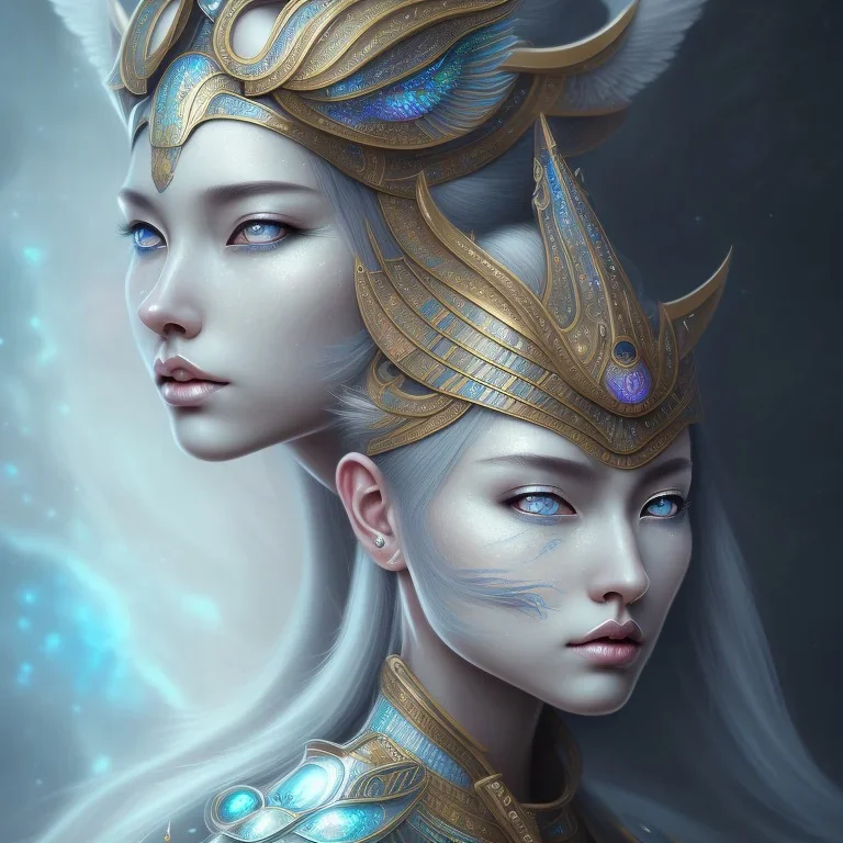 sango fantasy, fantasy magic, intricate, sharp focus, illustration, highly detailed, digital painting, concept art, matte, masterpiece head sexy Asian beauty blue hair space lady silver tiger head Egyptian princess pyramid