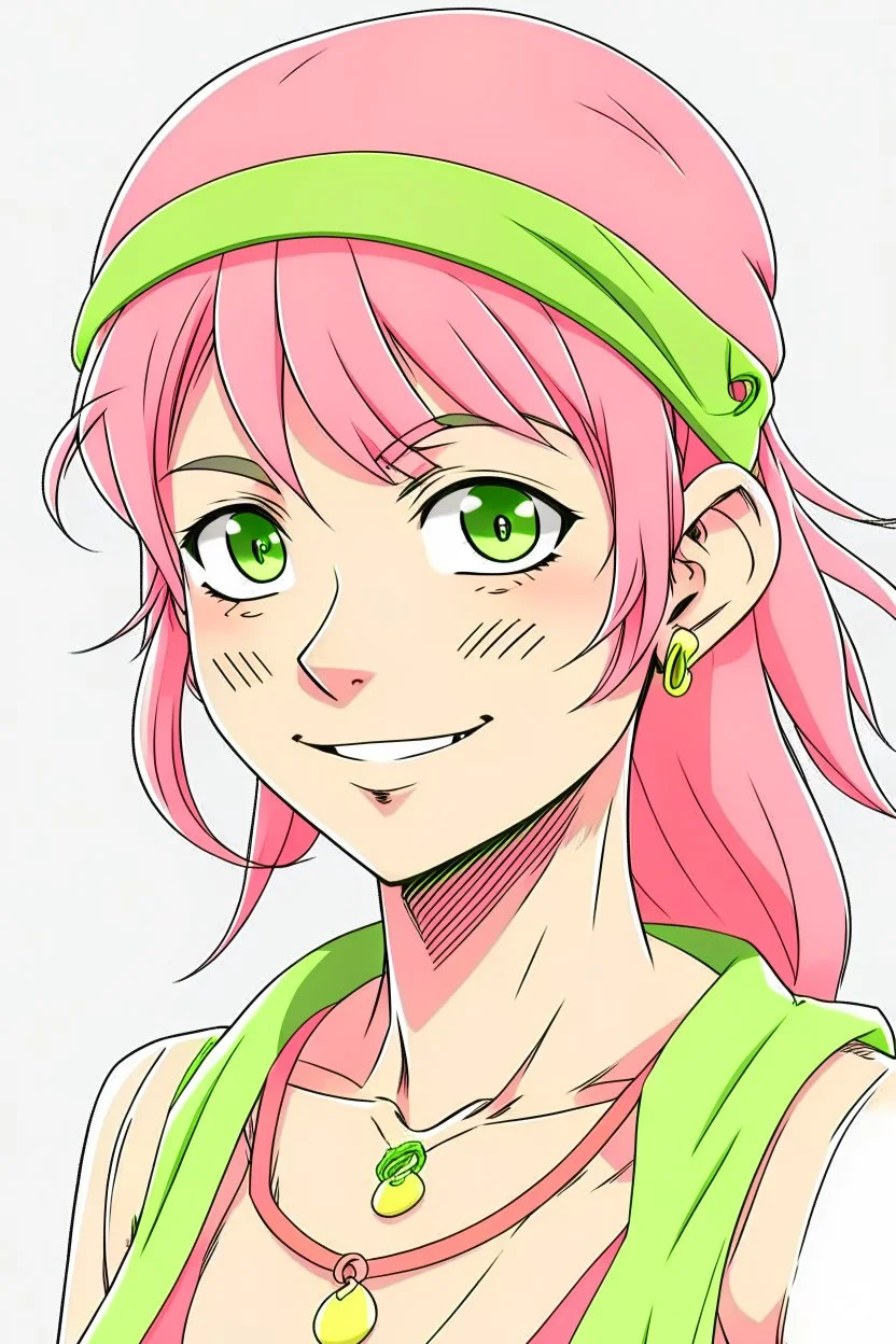 one piece style mullet girl pink green character