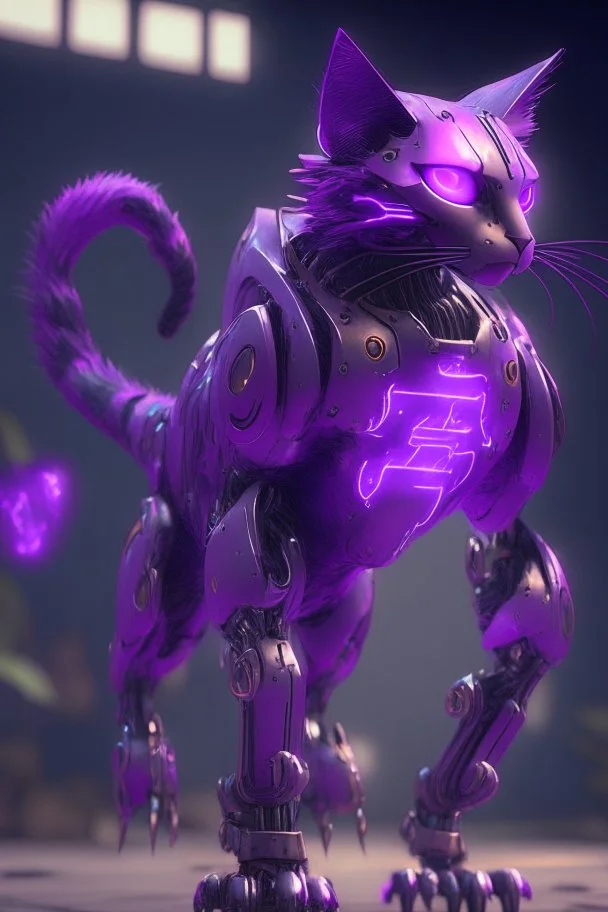 Purple cat flamingo robot fused ,Unreal Engine, cinematic lighting