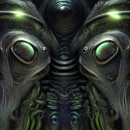 biomorphic alien with lighting, colours, 3D, foto-realistic,TG, 8k, art by HR Giger.