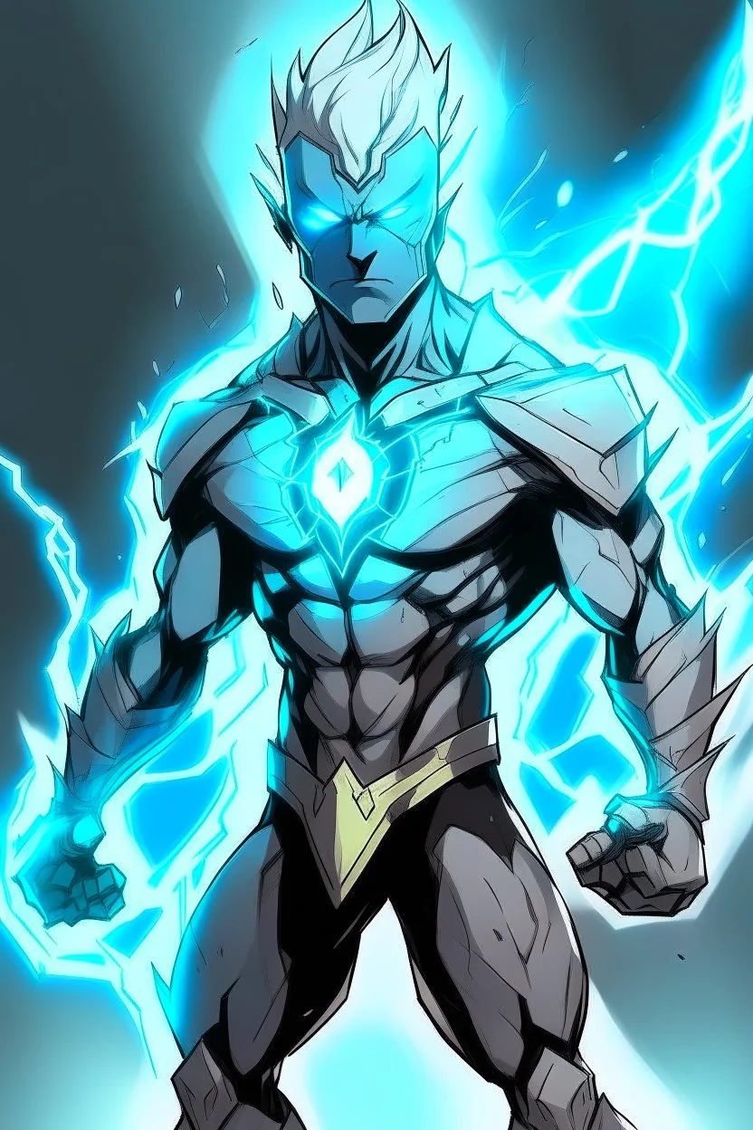 a drawing character that can control lighting and hes a superhero, hes kinda see through , and has a grey skin tone, and has a GYATT he has lightning surrounding him