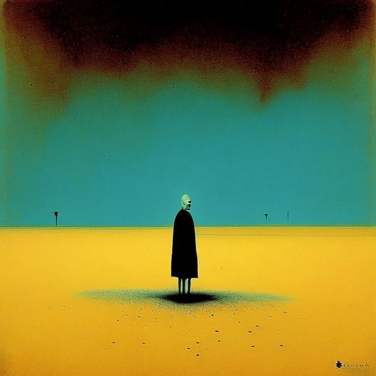 Sopor Aeternus depicting a fear of being alone, Style by Pawel Kuczynski and Ray Johnson, surreal horror, dynamic composition, color burn, based on the imagery of Zdzislaw Beksinski, minimalism, artistic