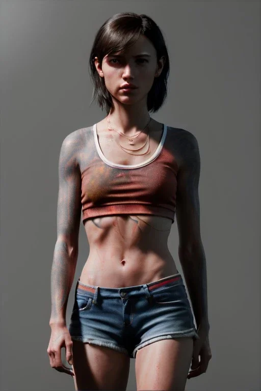 Ultra Realistic image, 25 years old brunette woman, Madrid, portrait, small stature, small chest, yakuza body tattoo, vibrant color, highly detailed, art stations, concept art, smooth, unreal engine 5, god rays, ray tracing, RTX, lumen lighting, ultra detail, volumetric lighting.