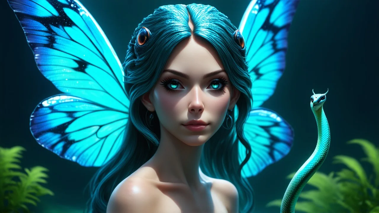 Aquatic Fairy female snake ,octane render, 8k, high detail, android, portrait, metallic