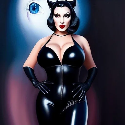 Ultra detailed fullbody Portrait in oil on canvas of beautiful busty fit Catwoman,wearing minimal skintight latex suit, extremely detailed digital painting, extremely detailed face,crystal clear Big Glowing eyes, mystical colors ,perfectly centered image, perfect composition, rim light, beautiful lighting, 8k, stunning scene, raytracing, anatomically correct, in the style of robert e howard and Ken Kelley and Ohrai Noriyoshi and Simon Bisley and tomzj1