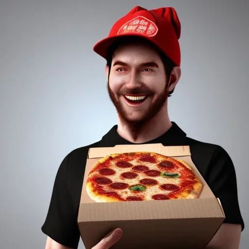 horror smiling pizza delivery man, holding pizza box, 3d horror game style