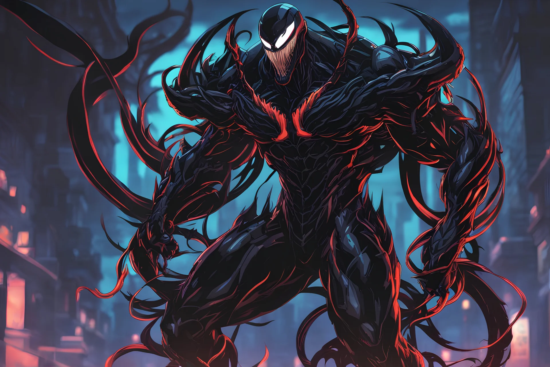 venom machine in solo leveling shadow artstyle, nightmare them, neon, full body, apocalypse, intricate details, highly detailed, high details, detailed portrait, masterpiece,ultra detailed,best quality