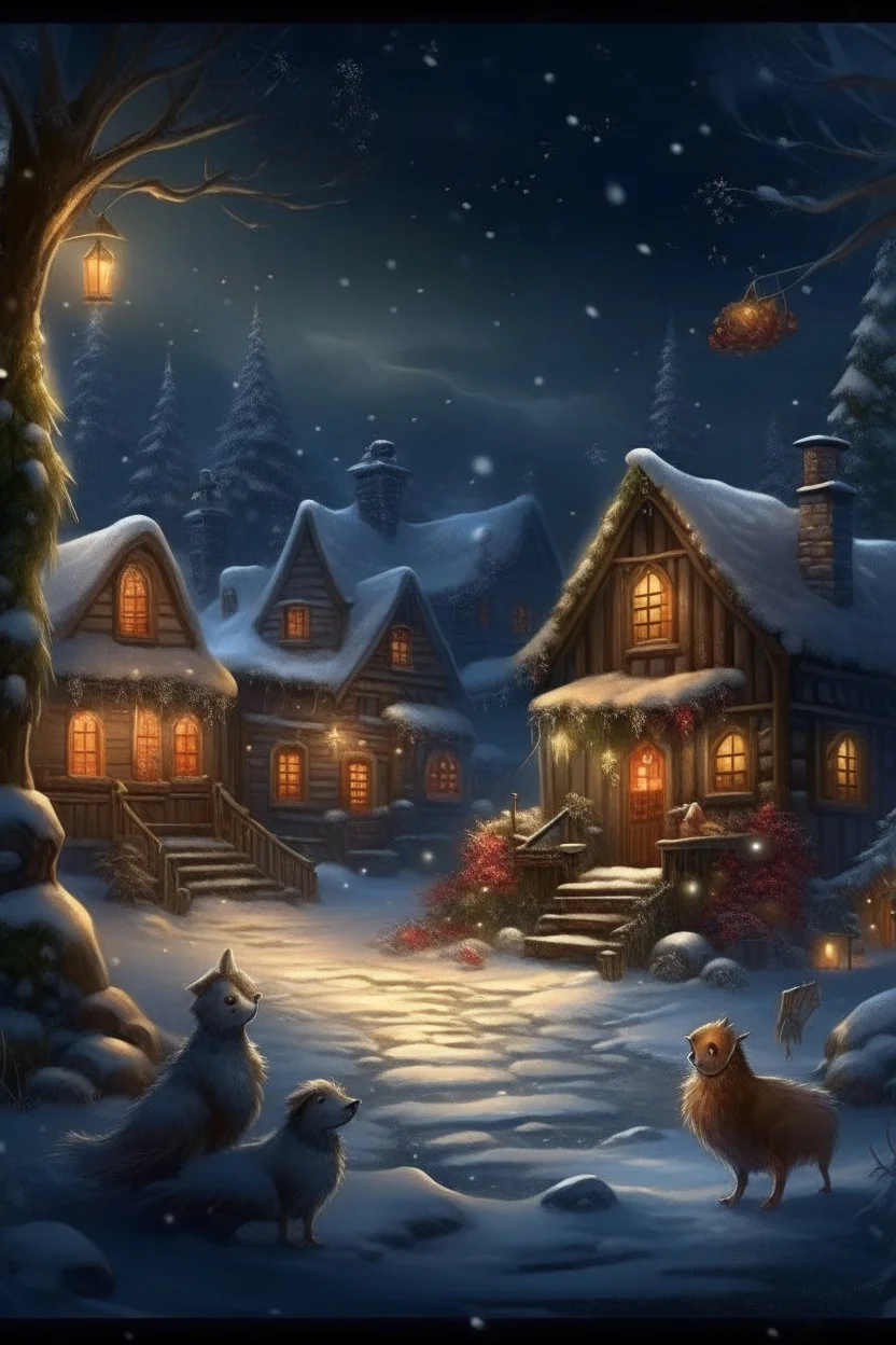 Cozy Christmas scene, magical, twinkle