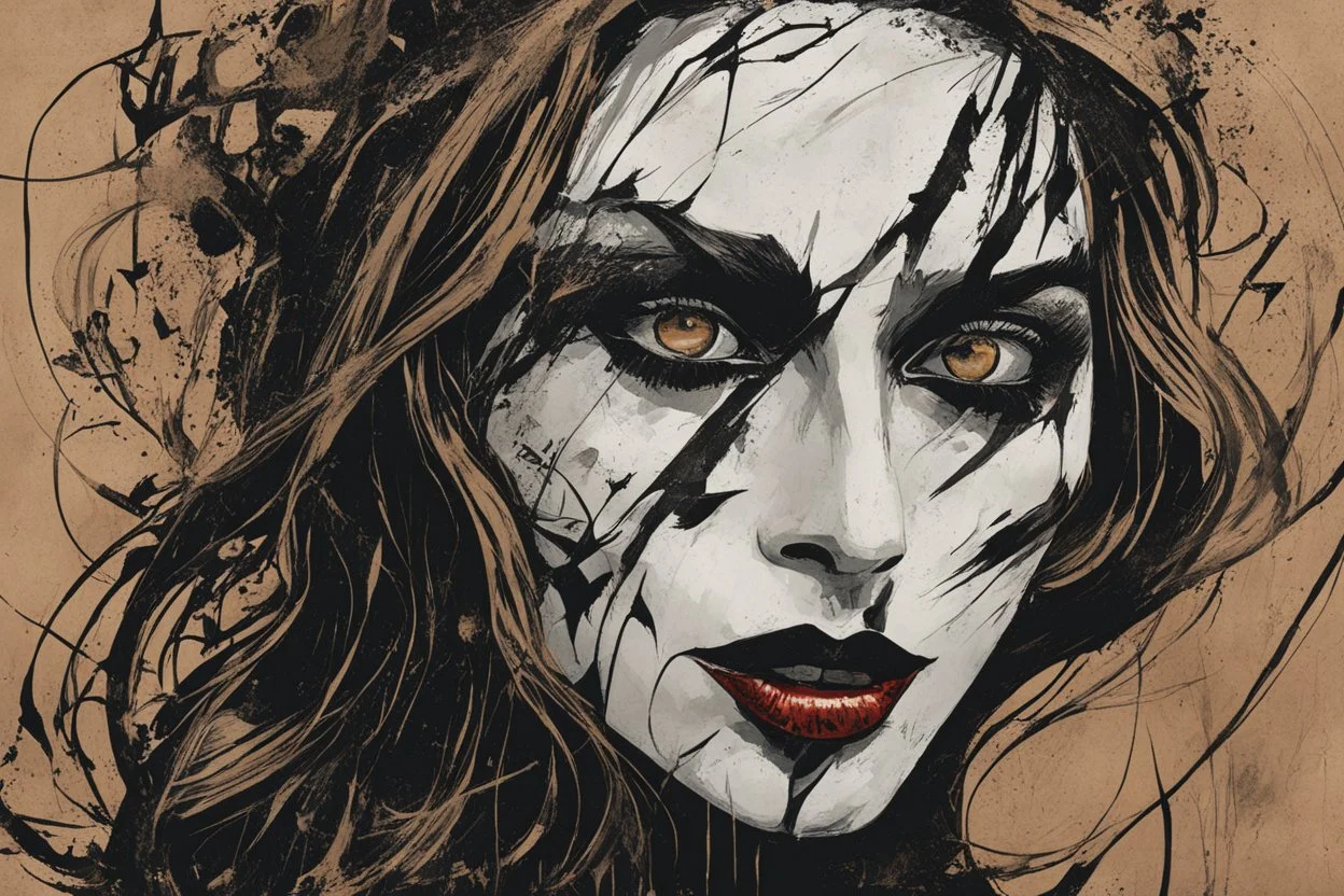 illustration of a vampire girl, in the style of threadbare abstract expressionism, bronze , black, and cypress, vintage abstract cut-and-paste, ricoh gr iii, editorial illustrations, fine lines, highly detailed