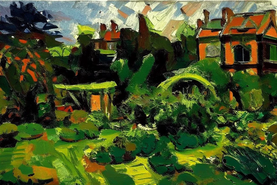 English garden in the style of frank auerbach