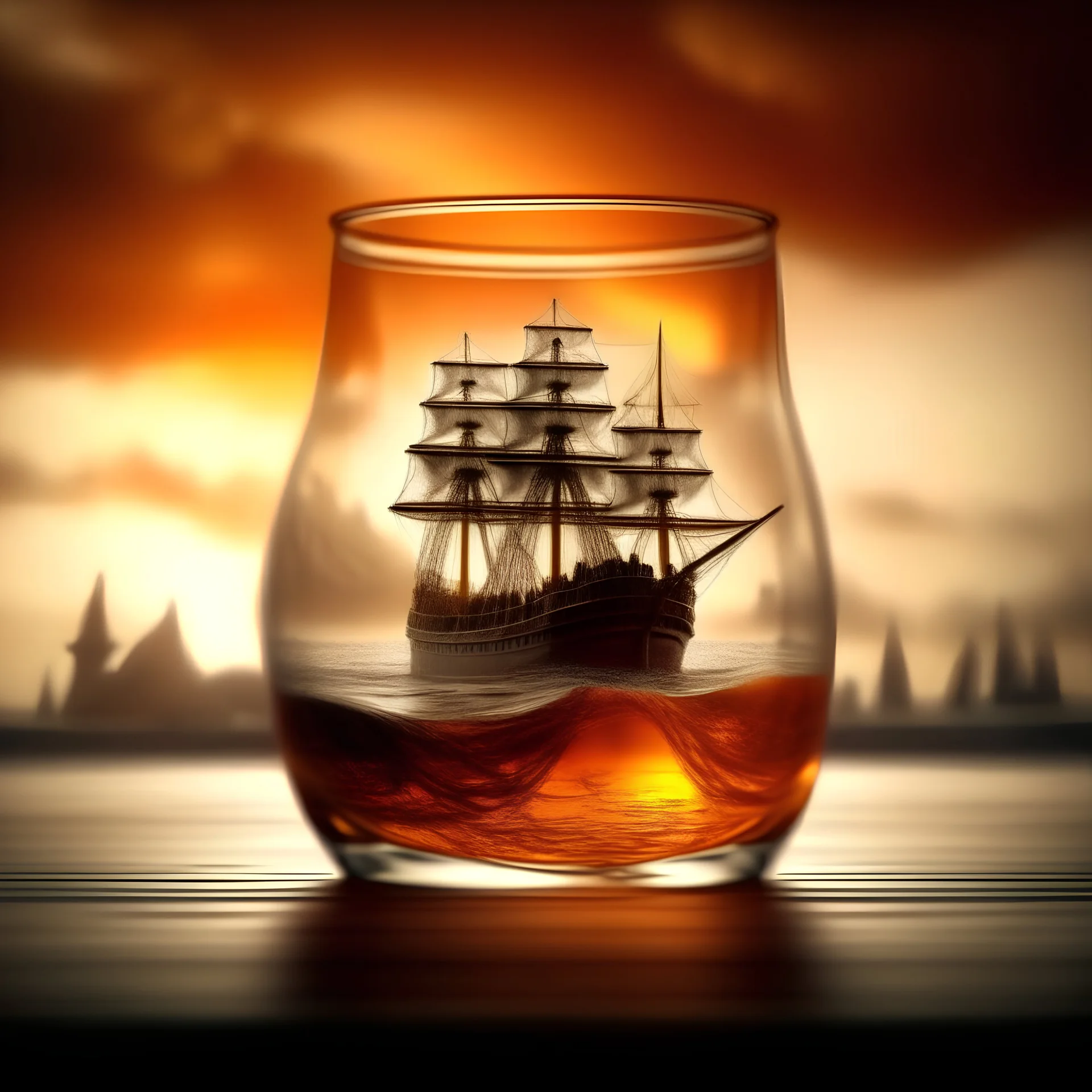 lovely double exposure image by blending together aThe stormy sea isAnd the glass orange with a ship inside it swims in the middle together . TheOrange Sea should serve as the underlying backdrop, with its details subtly incorporated into the glossy glass Orange , sharp focus, double exposure, glossy glass Orange , (translucent glass figure of anOrange ) (The sea is orange on the inside) lifeless, dead, glass Orange, earthy colors, decadence, intricate design, hyper realistic, high definition,