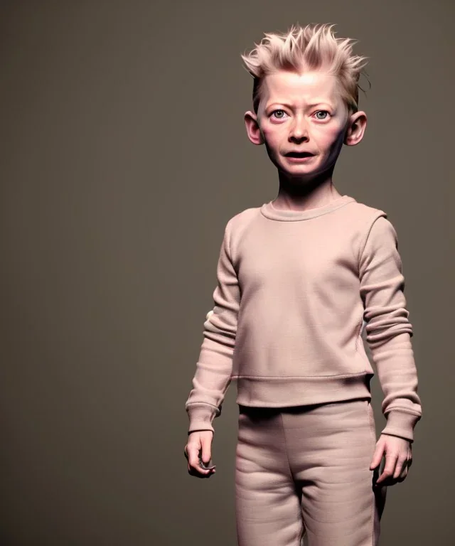 Tilda swinton toddler, full body, dramatic lighting, hyper realistic