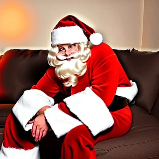 Santa's gorgeous, sultry female helper, sitting alone at home