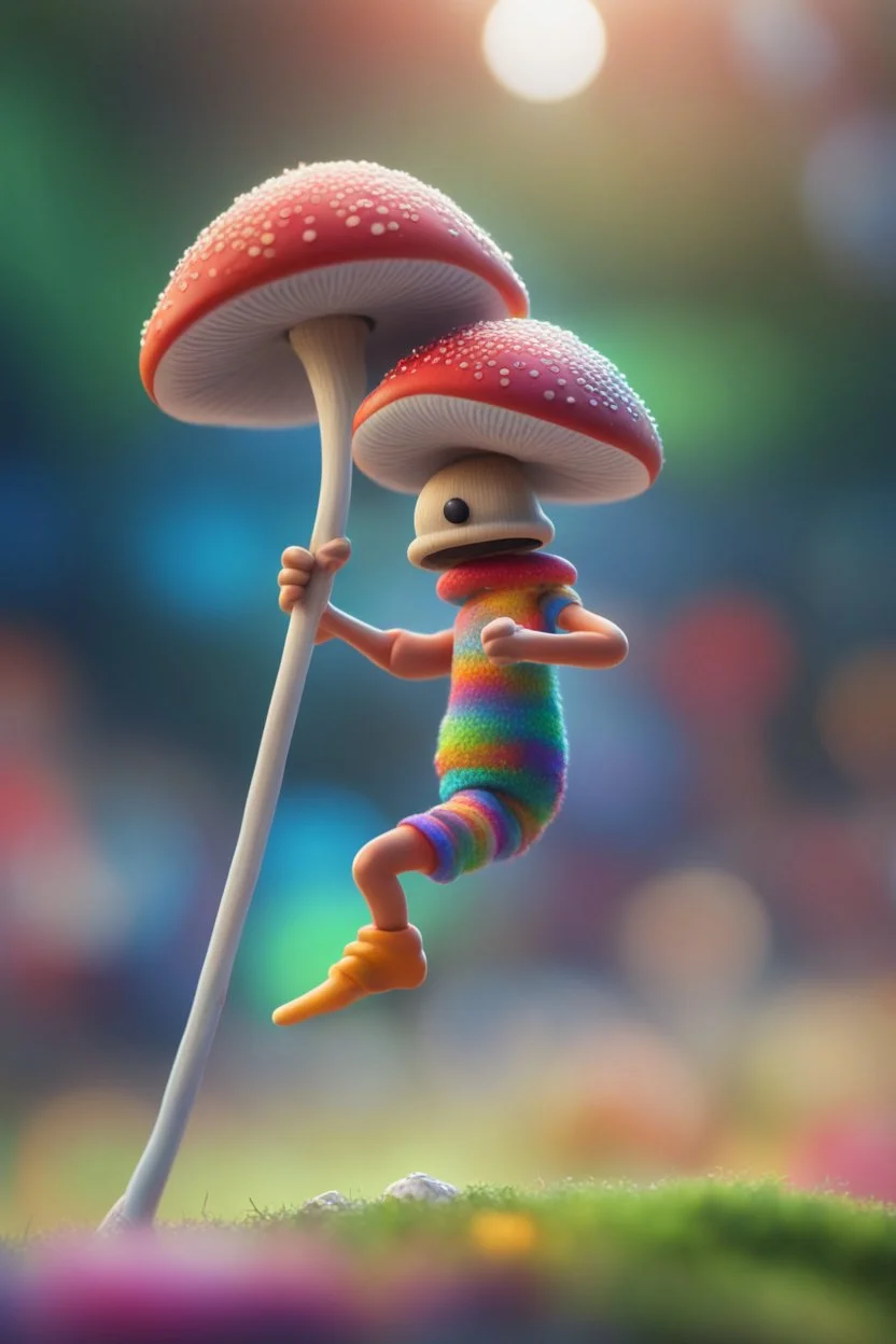 cartoonish mushroom man psychedelic pole vaulting in the Olympics ,,bokeh like f/0.8, tilt-shift lens 8k, high detail, smooth render, down-light, unreal engine