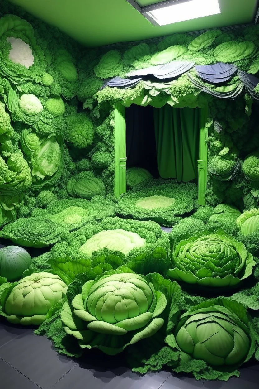 a room made out of cabbage