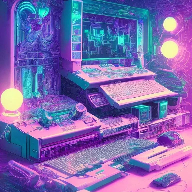 1980's aesthetic vaporwave computer realistic