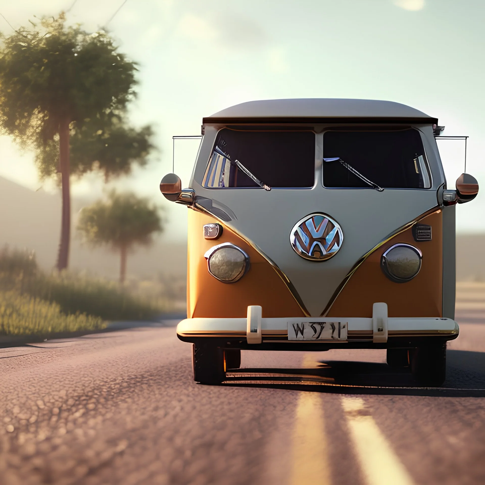 VW Classic: 1967 Microbus,road,cinematic light,travel