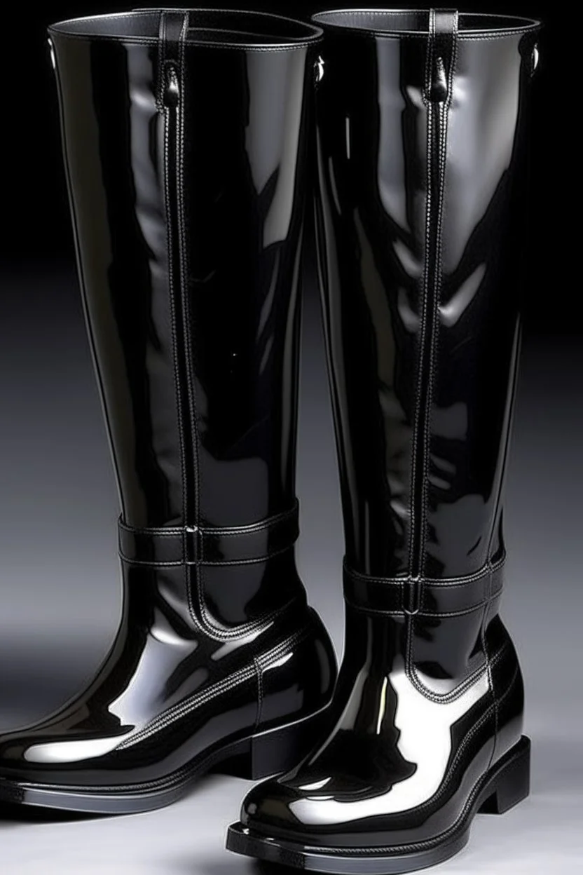 Man's long black varnished boots