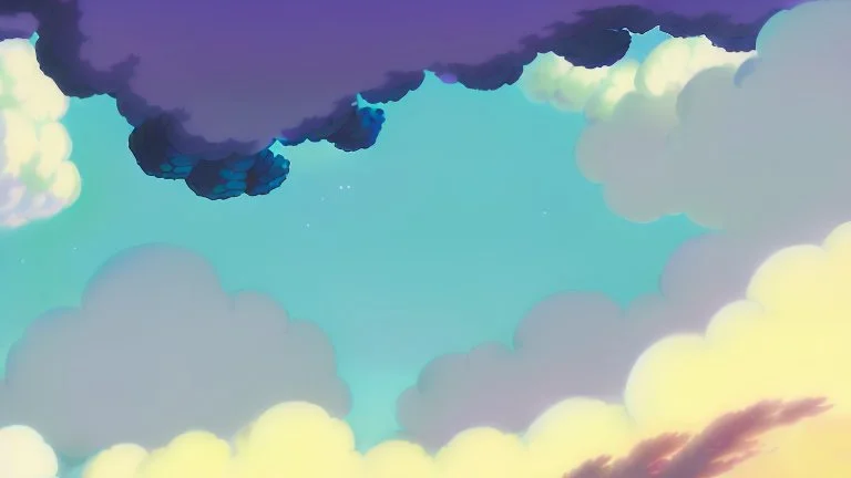 floating ruins of an asian village with purple sky full of stars, sunflower field, anime, high res, makoto shinkai