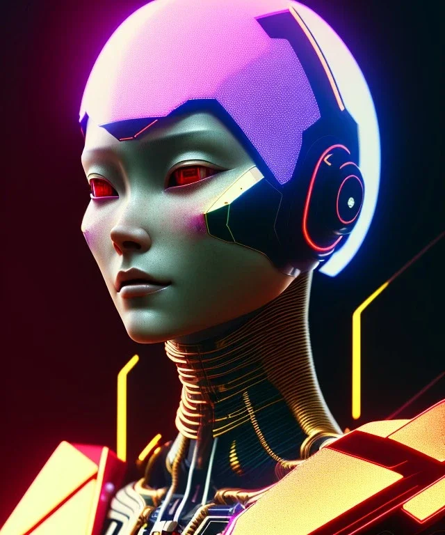 Medium Close Up Portrait, Front image. cyberpunk Asian woman, pink short hair. rabbit mask, latex suit. Red, black, gold, color. Ghost in the shell style. Gradient background. Avatar image, highly detailed, concept art, smooth, unreal engine 5, god rays, ray tracing, RTX, lumen lighting, ultra detail, volumetric lighting, 3d, finely drawn, high definition, high resolution.