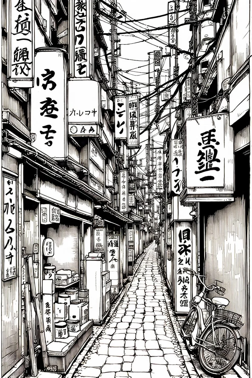 Tokyo alleys, line arts