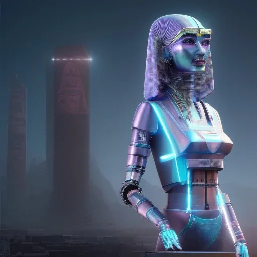 Nefertiti cyberpunk, full body, robocop, Egypt background