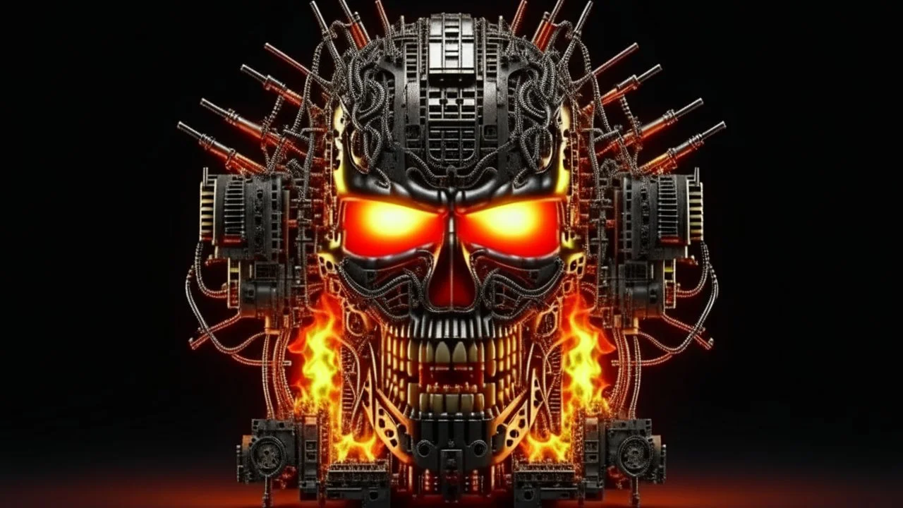 4K. REALISTIC FULL DETAILS. LOGO EMISSION DE RADIO HARDROCK FIRESTARTER TERMINATOR.