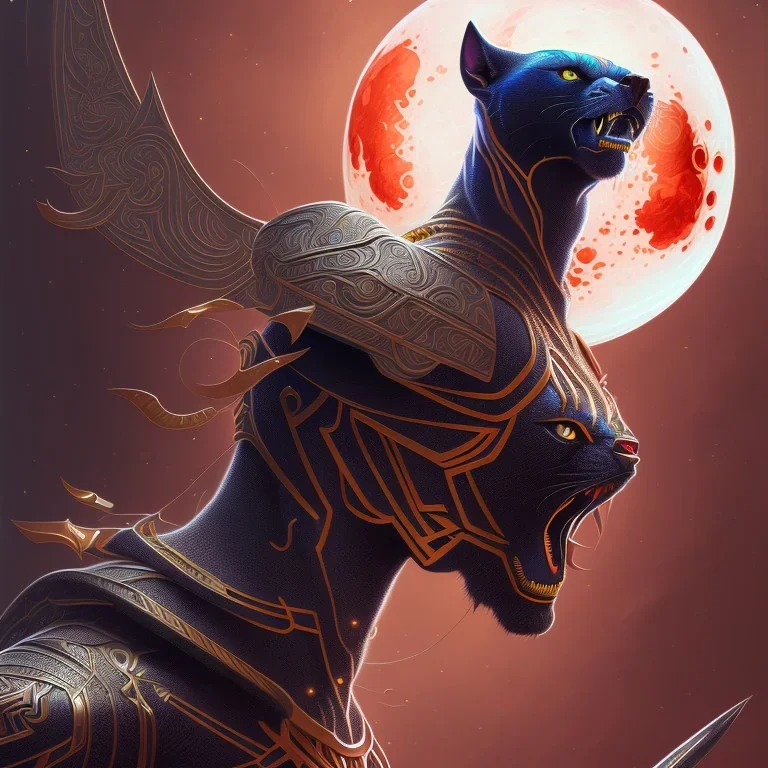 sango fantasy, fantasy magic, intricate, sharp focus, illustration, highly detailed, digital painting, concept art, matte, artgerm and paul lewin and kehinde wiley, masterpiece Asian black panther Papu New Guina pyramid black space lady space blood moon galaxy