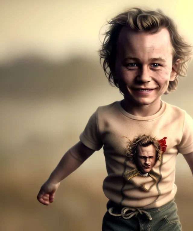 Heath ledger toddler, full body, soft skin, dramatic lighting, hyper realistic